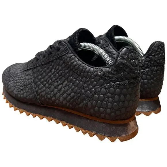 WODEN Ydun Croco II Sneaker Women Size US 5.5 Black Textured Leather Shoe *READ - Picture 3 of 16